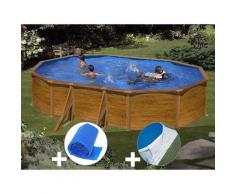 Kit piscine acier aspect bois Gré Sicilia ovale 5,27 x 3,27 x 1,22 m + Bâche à bulles + Tapis de sol