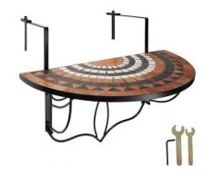 Table de Jardin, Table de Balcon Pliante Suspendue en Mosaïque 76 cm x 65 cm x 57,5 cm Blanc Marron