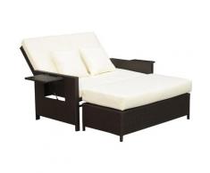 Ensemble de jardin 2 places : canapé dossier inclinable tablettes coffre matelas et coussins