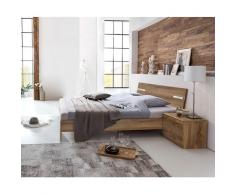 Lit adulte double 140 x 190cm + 2 chevets coloris imitation chêne poutre/chrome brillant - Longueur