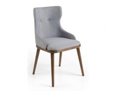 Chaise capitonnée avec accoudoirs tissu et pieds frêne massif noyer Panagora - Couleur MIRAGE 67