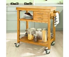 Sobuy - Meuble rangement cuisine roulant en Bambou, Chariot de cuisine, Desserte à roulettes