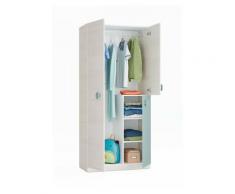 Armoire enfant CYANN 3 portes L90cm x H200cm - Blanc / Turquoise - Blanc / Turquoise