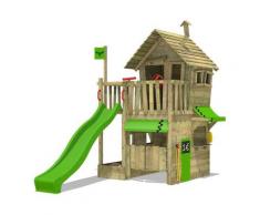 FATMOOSE Aire de jeux Portique bois RebelRacer avec toboggan vert pomme Maison enfant exterieur