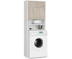 Étagère Salle De Bain Fin Colonne 2P Lave-Linge Cappuccino Brillant