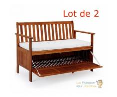 Lot de 2 : Banc de jardin avec coffre intégré en Bois D'acacia - Longueur : 120 cm