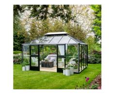 serre de jardin verre trempé 13m² aluminium/noir - f09730 - Juliana