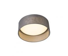 Tissu Plafonnier gris 28 cm avec LED - Drum Combi Qazqa Moderne Luminaire interieur Rond