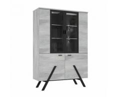 Enfilade 2 portes 3 tiroirs - Decor gris et pieds metal noir - L 120,1 x P 42 x H 172,6 cm - GOLDEN