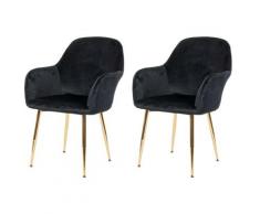 HHG - 2x chaise de salle à manger 240, fauteuil de cuisine, design rétro ~ velours noir, pieds dorés