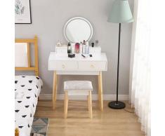 ®Coiffeuse Table de Maquillage Commode avec Miroir 2 Grands Tiroirs Coulissants avec Chaise BLANC