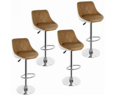 ®Lot de 4 Tabouret de Bar Marron Blanc avec Dossier à Sergé en Cuir Bien Rembourré - Wyctin