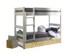 Akiten Retail - Lit superposé avec sommier gigogne Aaron Blanc et bois 90x190 cm - Blanc et bois