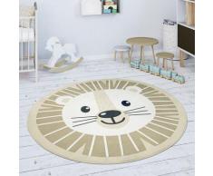 Paco Home - Tapis Rond Chambre Enfant Tapis De Jeux Tapis Bébé Motif Lions Beige Blanc 150 cm Rund