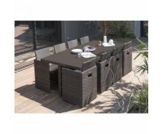 Encastrable 8 places en résine tressée - plateau aluminium, Couleur Chocolat - longueur : 2.10 m