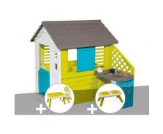 Cabane enfant Pretty + Cuisine d'été + Table et 2 chaises + Banc - Smoby