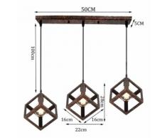Rétro Industrielle Lustre Suspension 3 x Lampes Lampe de Plafond Corde à Suspendre Rouille