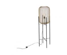 Lampadaire Moderne noir et doré - Bliss Mesh Qazqa Moderne Cage Lampe Luminaire interieur Rond