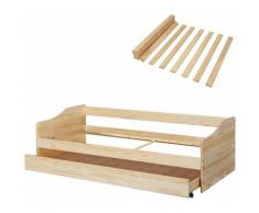 MACEO - Pack Lit Gigogne 90x200cm Naturel + Sommier