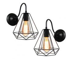 2x Rétro Applique Industrielle Interieur Cage Diamant 20cm E27 Noir, Applique Murale Lampe