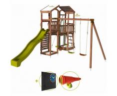 Aire de jeux pour enfant 2 tours avec portique et mur d'escalade - FUNNY Big Climbing Kit