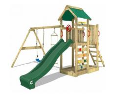 Aire de jeux WICKEY MultiFlyer Portique de jeux en bois Tour d'escalade avec balançoire, toboggan