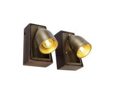 brent - Applique murale avec interrupteur Industriel - 2 lumière - L 11 cm - Marron - Rustique