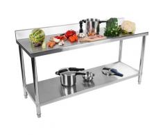 Royal Catering - Table Adossée Inox Avec Étagère Professionnelle Plan De Travail 180*60 cm 170 kg