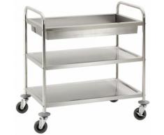 Chariot de service cuisine design professionnel inox 2 étages + 1 bac max 120 kg