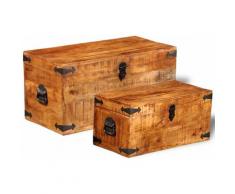 Coffre de rangement 2 pcs Bois massif de manguier