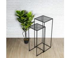 FLORA - Lot de 2 Sellettes Gigognes Métal Noir Motif Traits