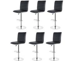 Aqrau - Tabouret de bar lot de 6 en simili cuir PU rotative à 360° - Noir