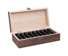Boite de rangement en bois pour huiles essentielles contenant des bouteilles d'huile essentielle de