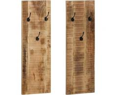 Porte-manteau mural 2 pcs Bois de manguier massif 36x110x3 cm