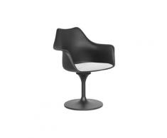 Chaise Tulipe pivotante - Simili Cuir - Coque Noire Blanc