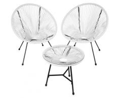 Tectake - 2 Fauteuils Acapulco et 1 Table de Jardin de Salon Design rétro Cadre en Acier Blanc