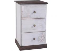 Table de chevet JUNA chiffonnier avec 3 tiroirs, en bois de paulownia blanc style vintage ethnique