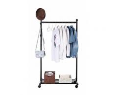 Portant mobile sur roulettes Porte-manteau avec Étagère Patère en Métal Noir 85,2 x 174 x 42,5cm (L