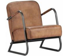 Fauteuil chaise siège lounge design club sofa salon de repos marron clair cuir véritable