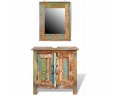 Ensemble meuble sous vasque et miroir en bois massif recyclé