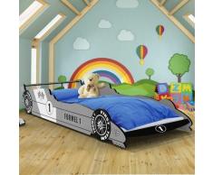 Lit enfant Voiture Formule 1 F1 Gris - 90 cm x 200 cm - Sommier inclus - Chambre - Deuba