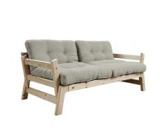 Banquette convertible futon STEP pin massif tissu lin couchage 70*200 cm. - beige