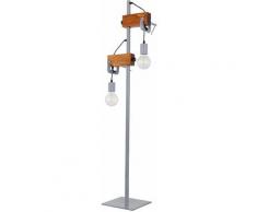 Lampadaire rétro, lampadaire industriel vintage, bois, lampadaire de salon, 2 flammes E27, pinces à