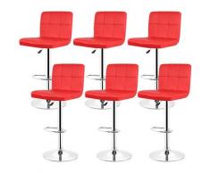 Yongqing - Lot de 6 tabouret en simili cuir avec dossier hauteur réglable 93-113 cm rouge - Rouge