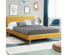 Lit double scandinave OSLO 140 x 190 CM tissu jaune moutarde - Jaune