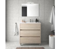 Meuble de salle de bain sur le sol 80 cm marron Caledonia avec lavabo en porcelaine | Avec colonne,