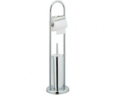 Brosse WC et dérouleur papier, accessoire salle de bain, set, autonome, design, H x D : 74 x 19 cm,