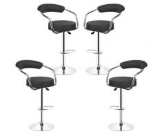 Lot de 4 Noir Tabourets de bar de cuisine imitation cuir chaise réglable en hauteur 55 à 75 cm