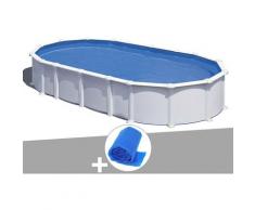 Kit piscine acier blanc Atlantis ovale 7,44 x 3,99 x 1,32 m + Bâche à bulles - GRÉ