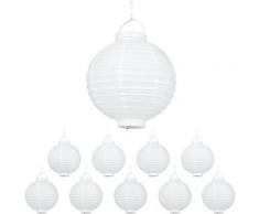 Relaxdays Lampion chinois LED abat-jour papier lanterne boule 20 cm rond décoration set de 10 à